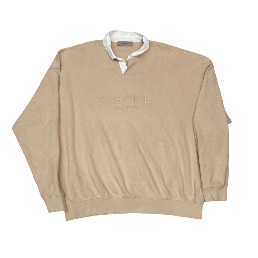 Fear of God Essentials Waffle Knit Rugby Polo Shirt Tan Beige XL Mens - Picture 1 of 7